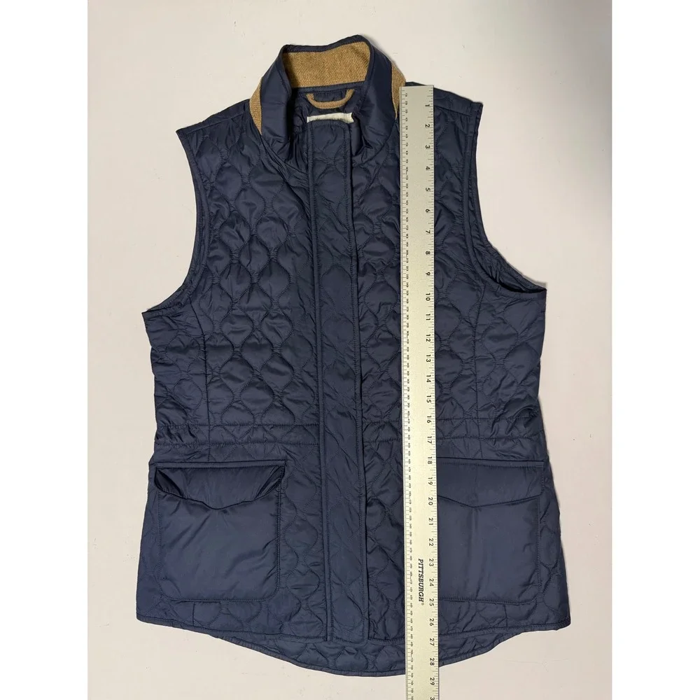 Peter Millar Addison Quilted Vest Navy Blue Brown Lambswool Trim Women Size L